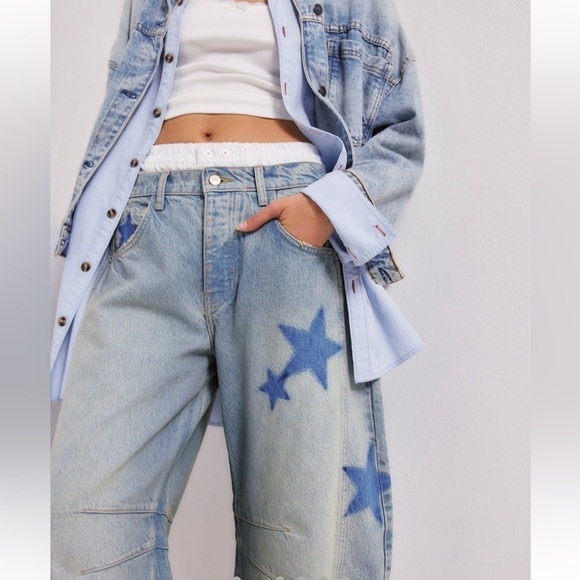 Free People We The Free Good Luck shadow patch jeans - Picture 2 of 5